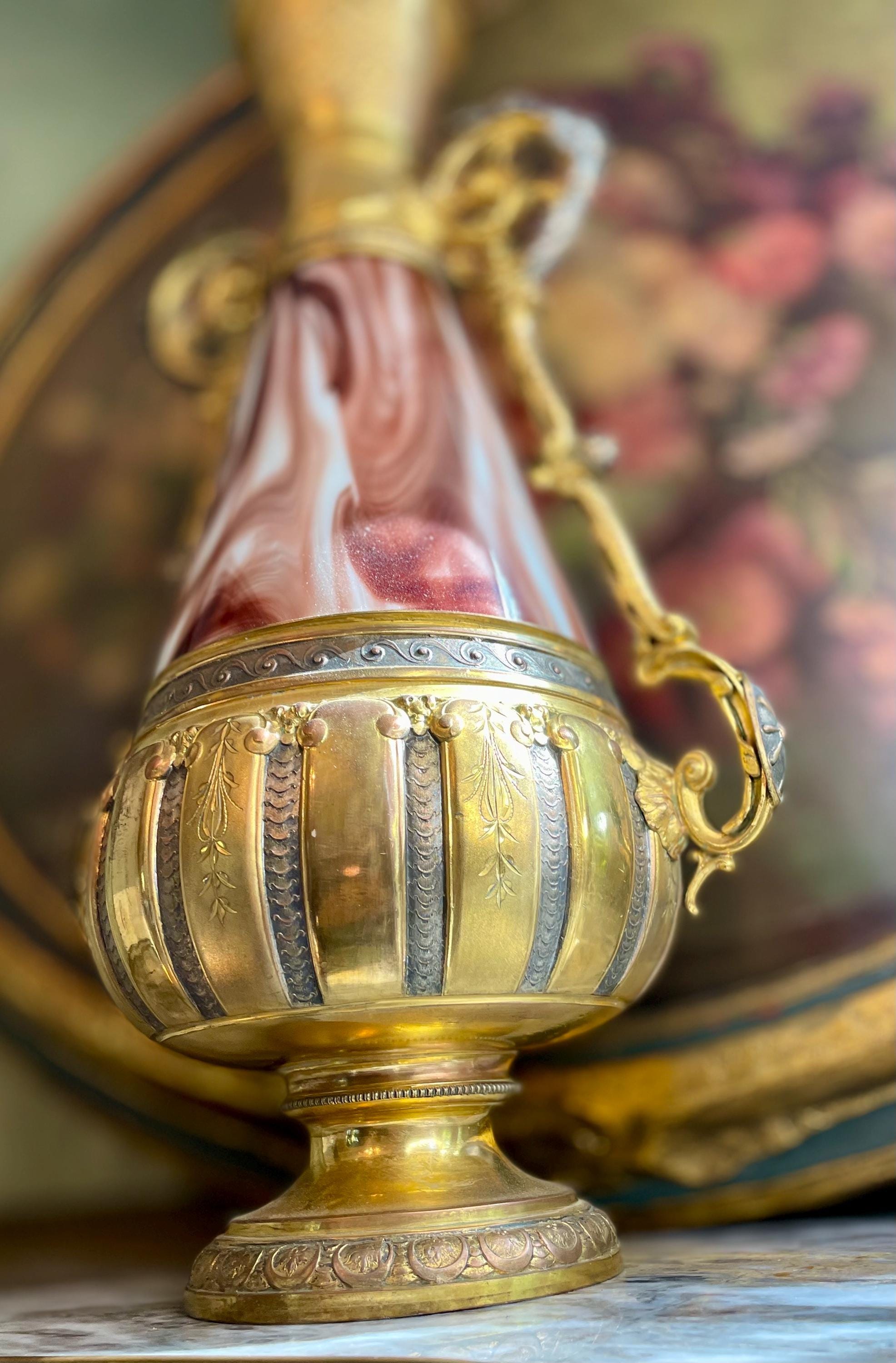 Antique Loetz Czech Republic with Marbled Glass and Ornate Metalwork