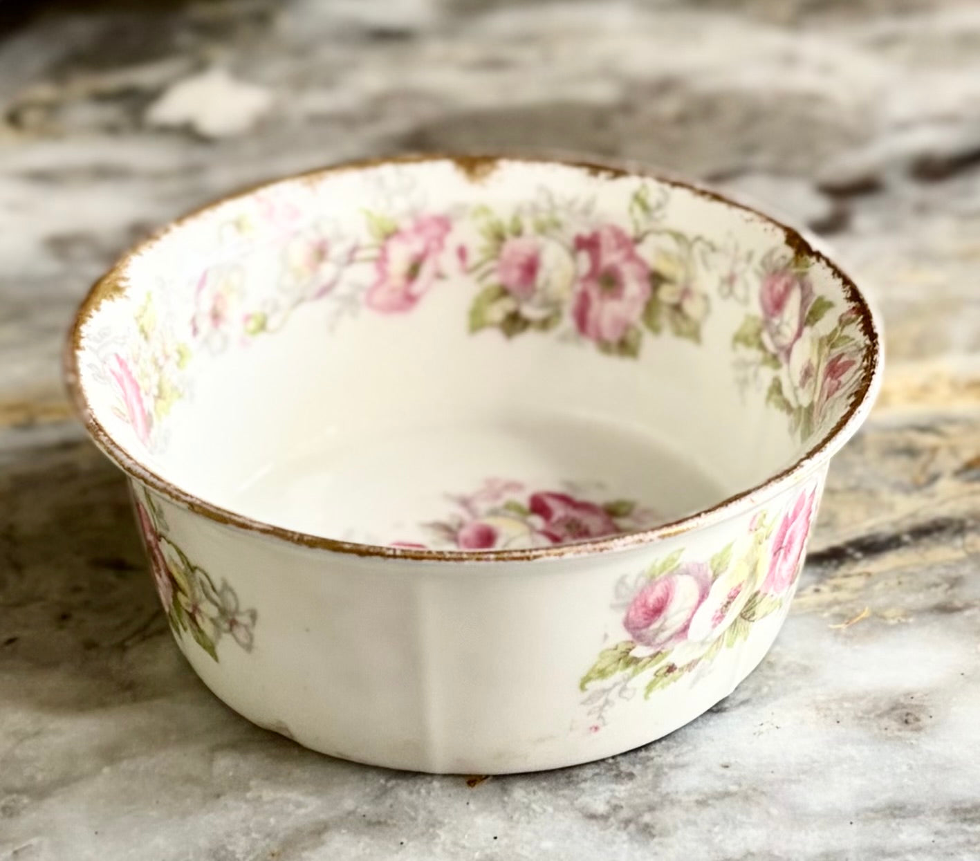 Antique French Limoges Elite Works Dessert Cups – Pink Rose Garland with Gilt Rim