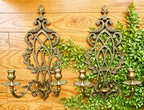 Vintage Pair Gothic Revival Brass Wall Sconces