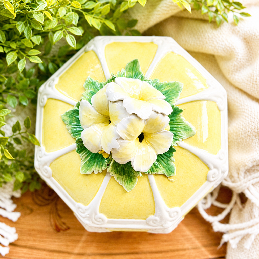 Vintage Italian Floral Ceramic Floral Covered Dish