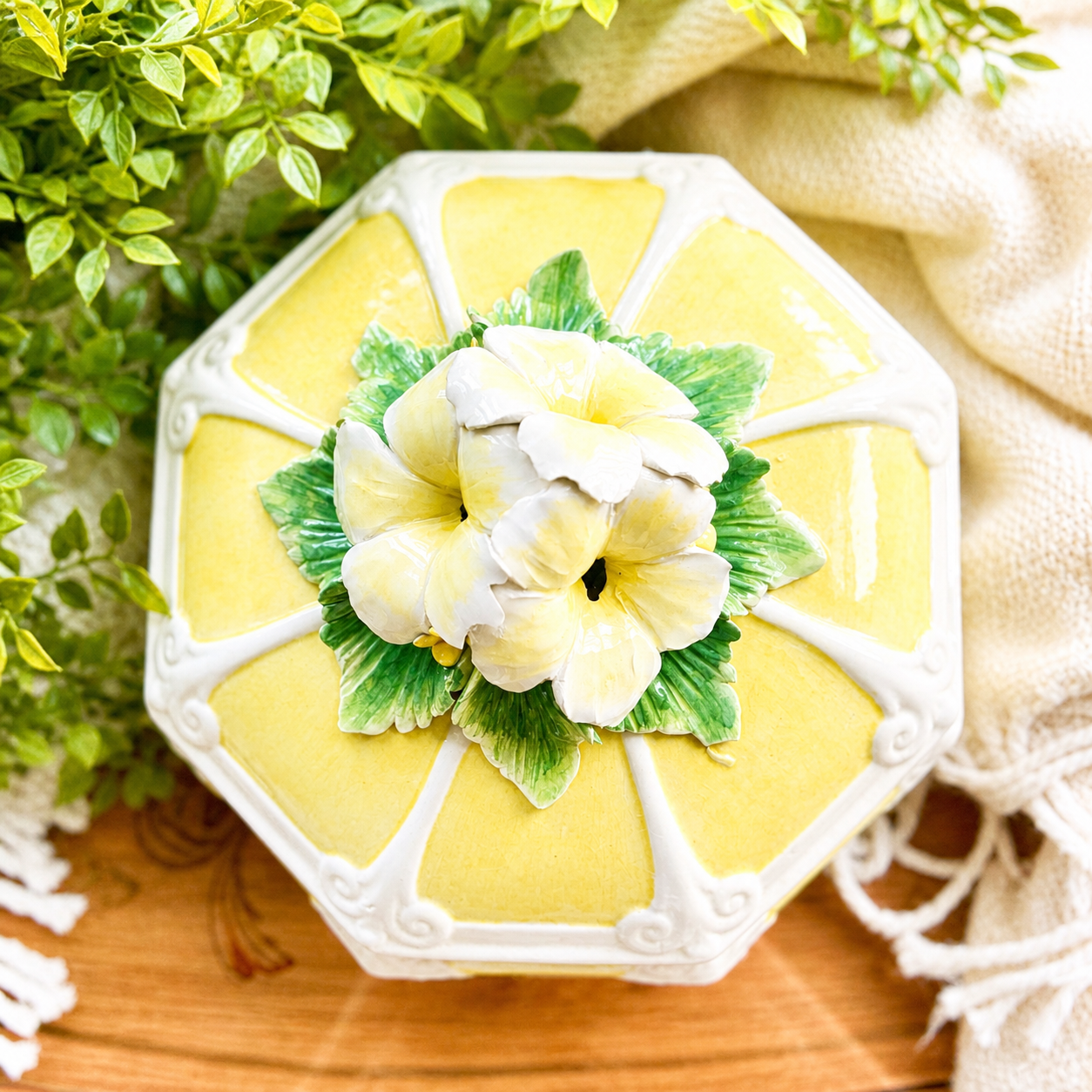 Vintage Italian Floral Ceramic Floral Covered Dish