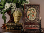 Vintage Chinese Carved Wood Table Screen | Fruit & Squirrel Hardstone-Style Relief