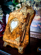 Antique Victorian Velvet Photo Album with Heart Mirror & Ornate Metalwork
