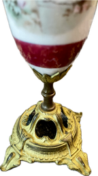 Antique Hand-Painted Porcelain Urn on Ornate Gilt Metal Base