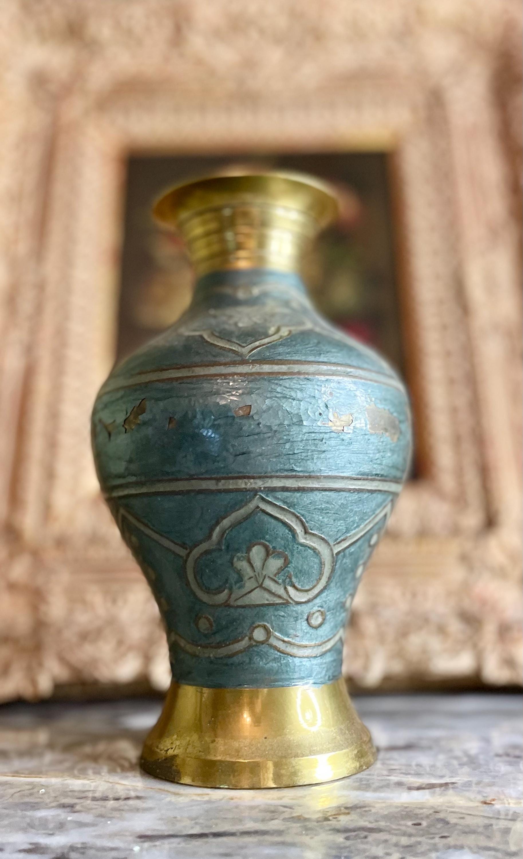 Vintage Brass Vase with Decorative Pattern
