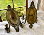 Pair of Antique Brass Wall Sconces | Ornate Victorian Double Arm Candle Holders