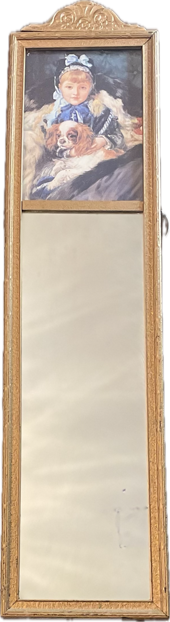 VintageTrumeau Mirror with Victorian Lady and Spaniel Portrait