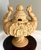 Late 19th–Early 20th Century French Clay Covered Urn with Figural Bust Handles