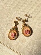Vintage Pink Rose Cameo Drop Earrings