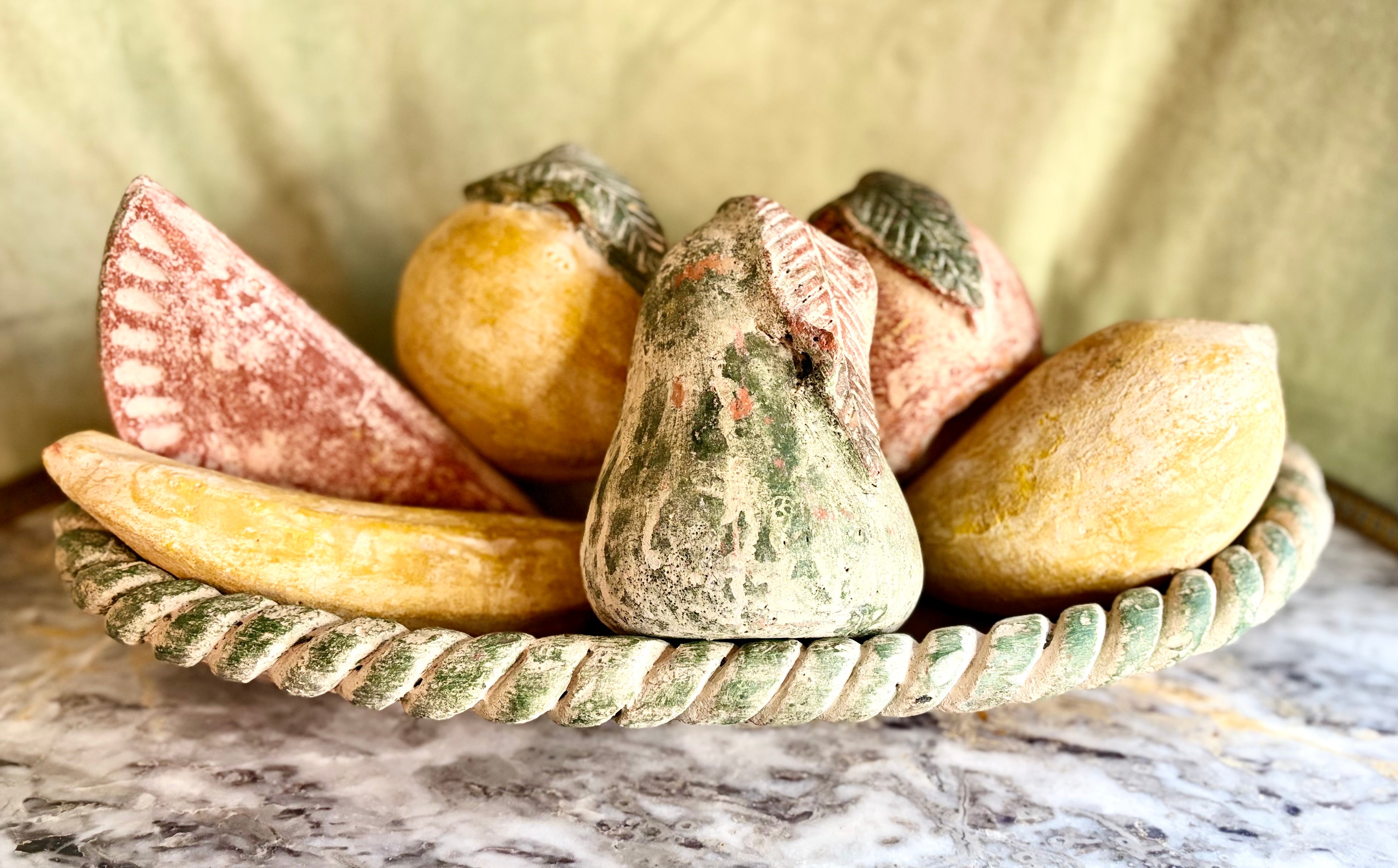 Mid-20th Century Mexican Terracotta Hand-Painted Fruit Set