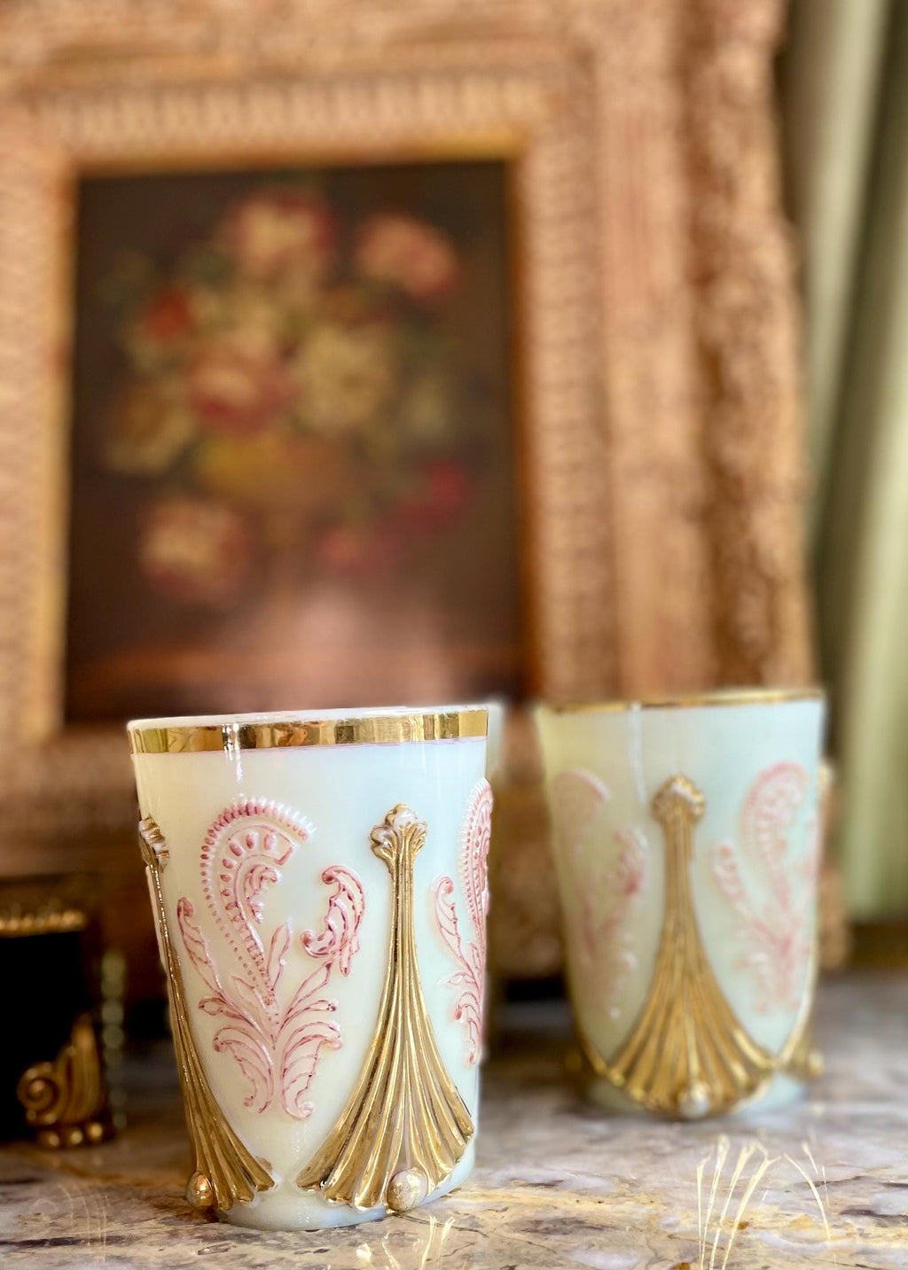Set of 4 Antique Northwood Inverted Fan Custard Glass Tumblers