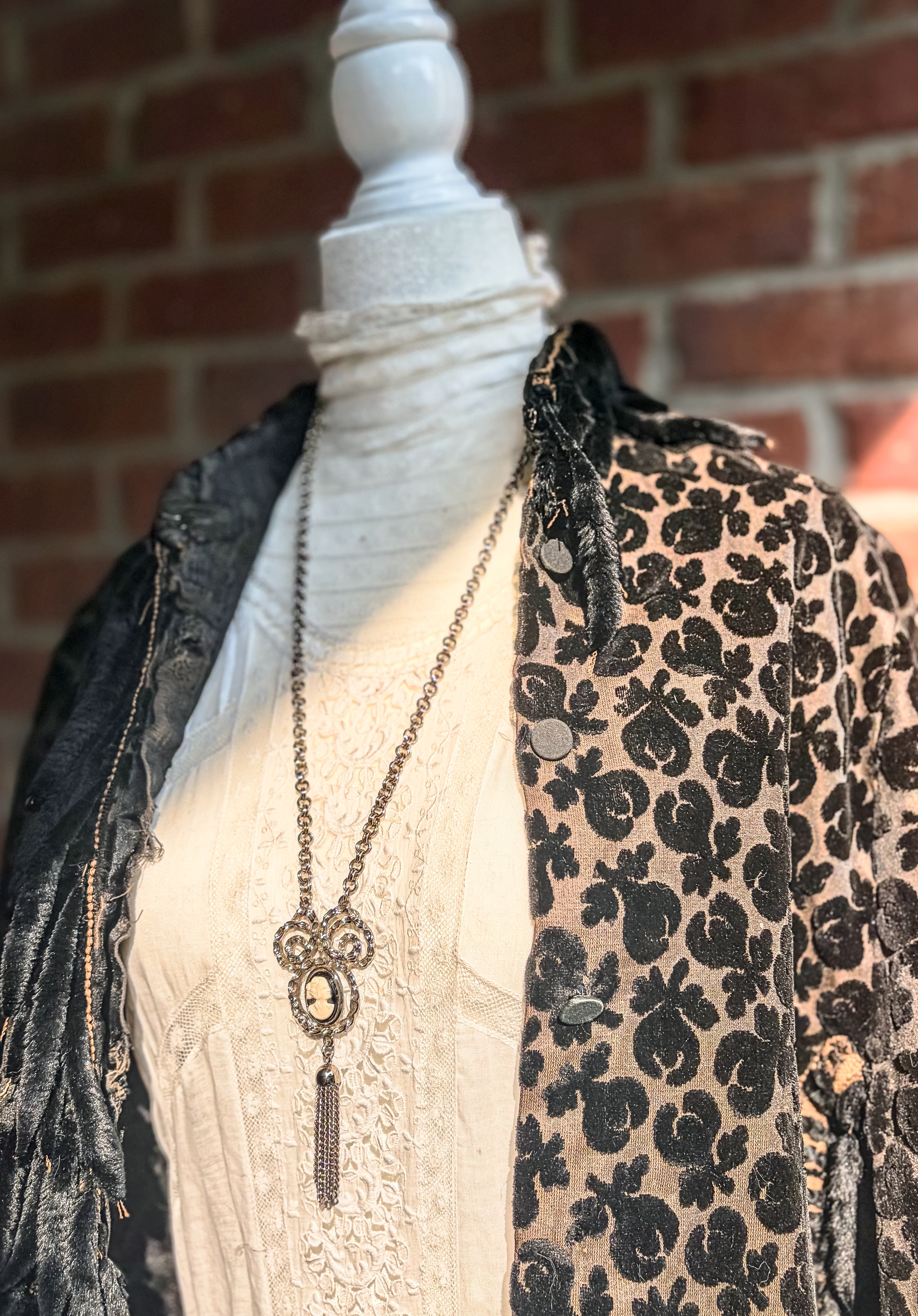 Vintage Silver-Tone Cameo Tassel Necklace