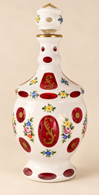Antique-Style Bohemian White Overlay Glass Decanter & Cordial Set