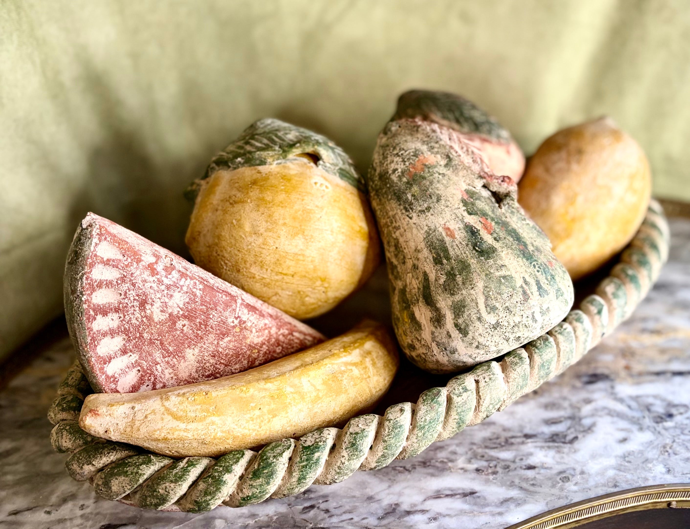 Mid-20th Century Mexican Terracotta Hand-Painted Fruit Set