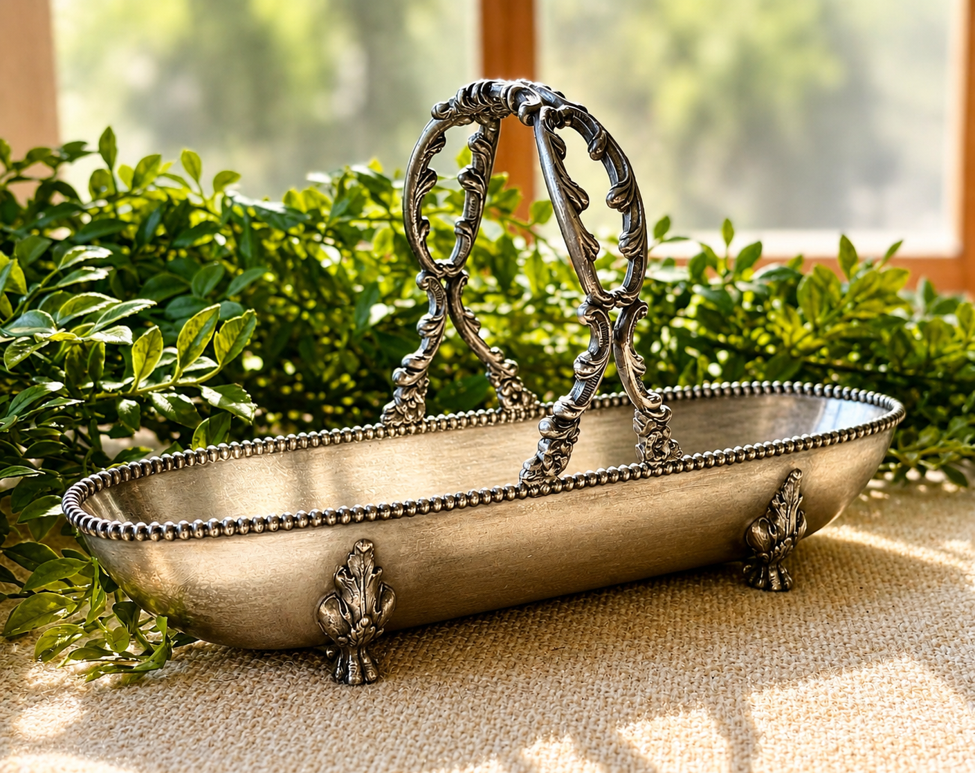 Vintage French Silverplate Centerpiece Basket | Gallia Christofle Style Footed Bowl with Ornate Handle