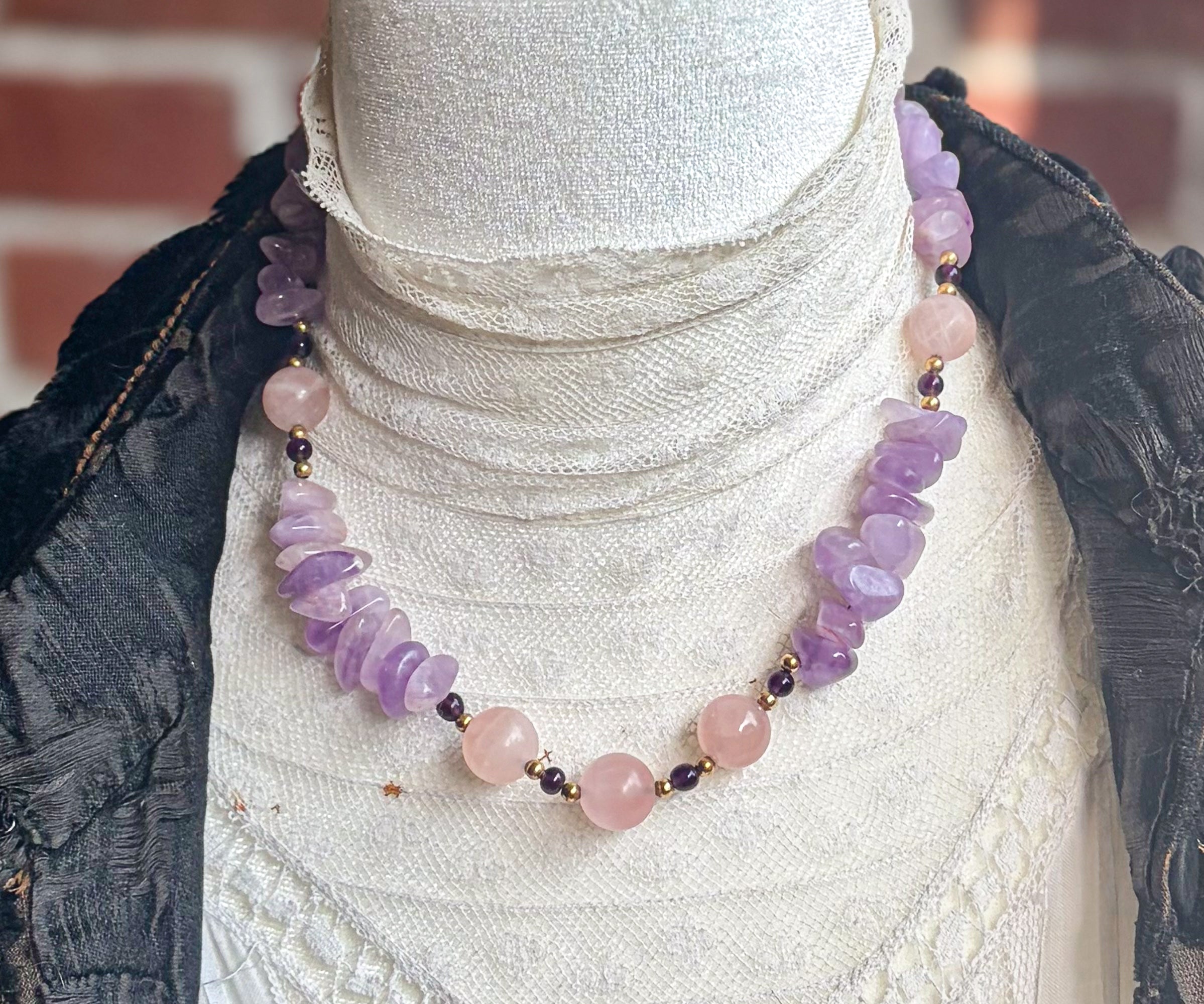 Vintage Carol DuPlaise Amethyst & Rose Quartz Necklace