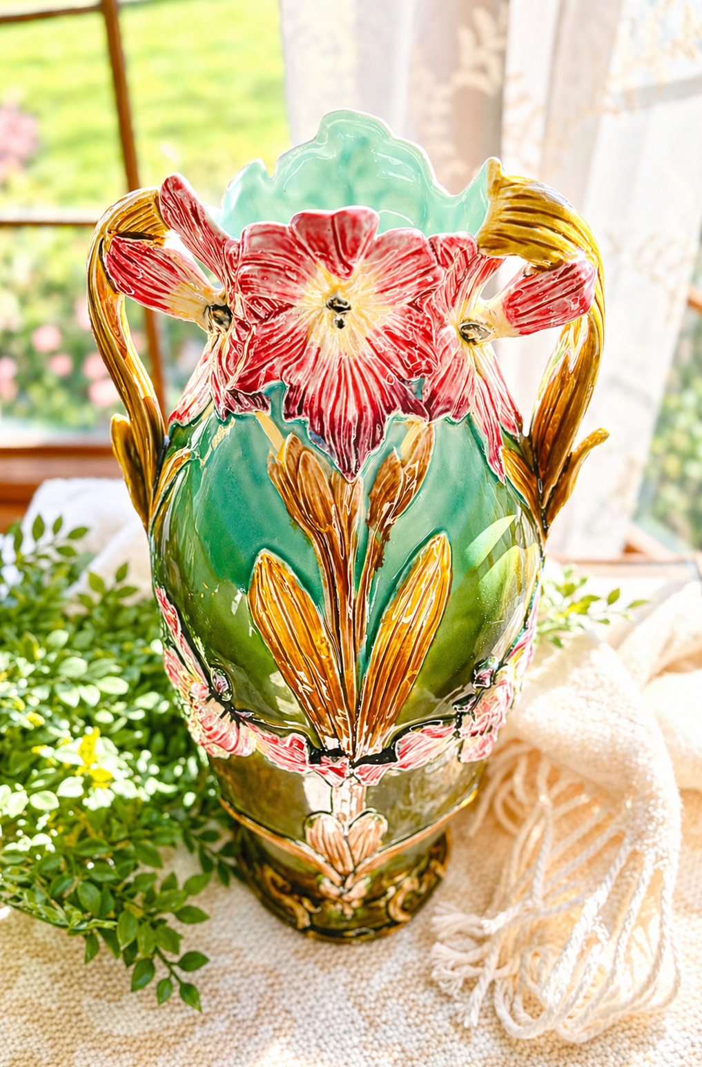 Antique French Majolica Vase Attributed to Faïencerie d’Onnaing Model 3997