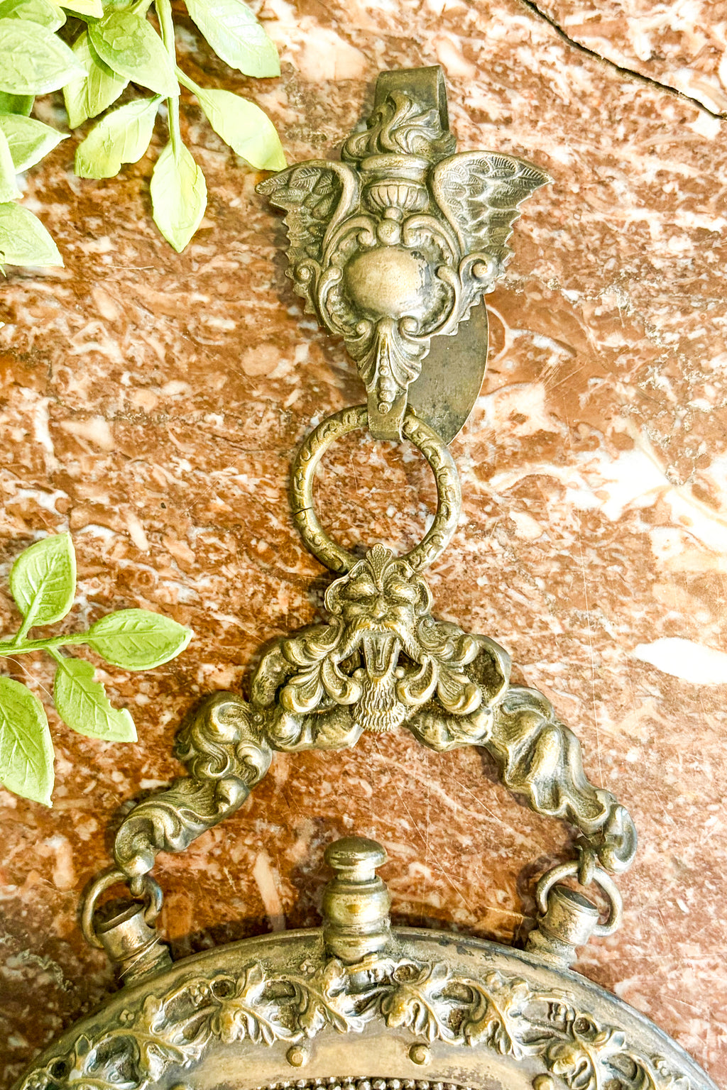 Antique Victorian Metal Mesh Chatelaine Purse with Leather Interior