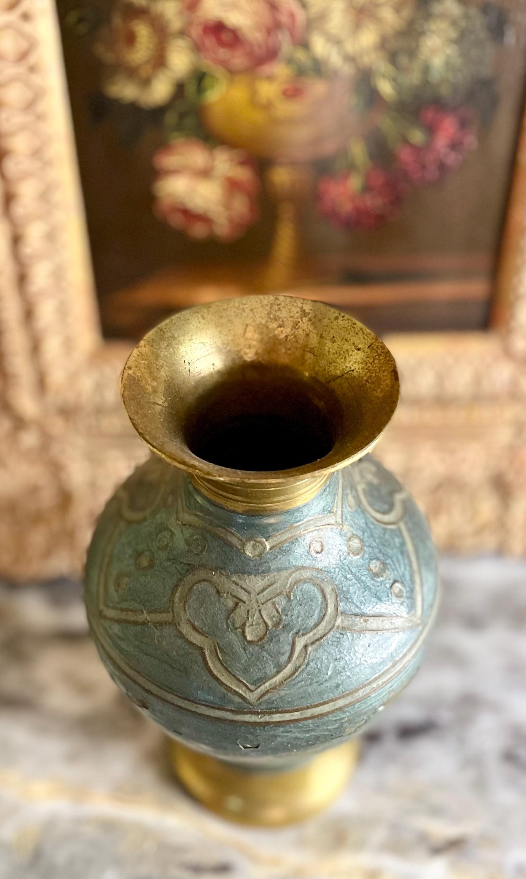 Vintage Brass Vase with Decorative Pattern