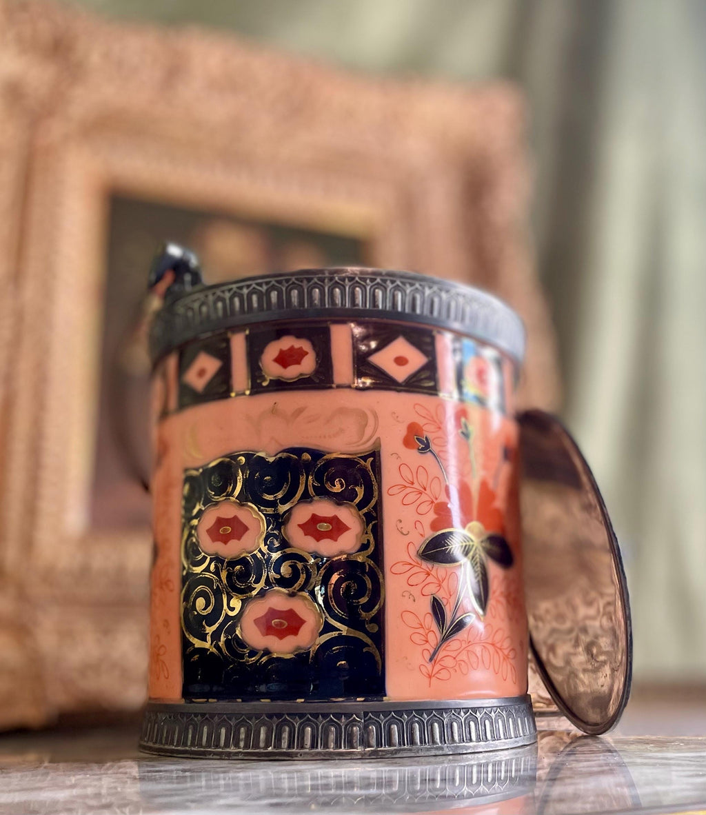 Vintage Schoenau Bros. German Porcelain Imari Biscuit Jar with Lid