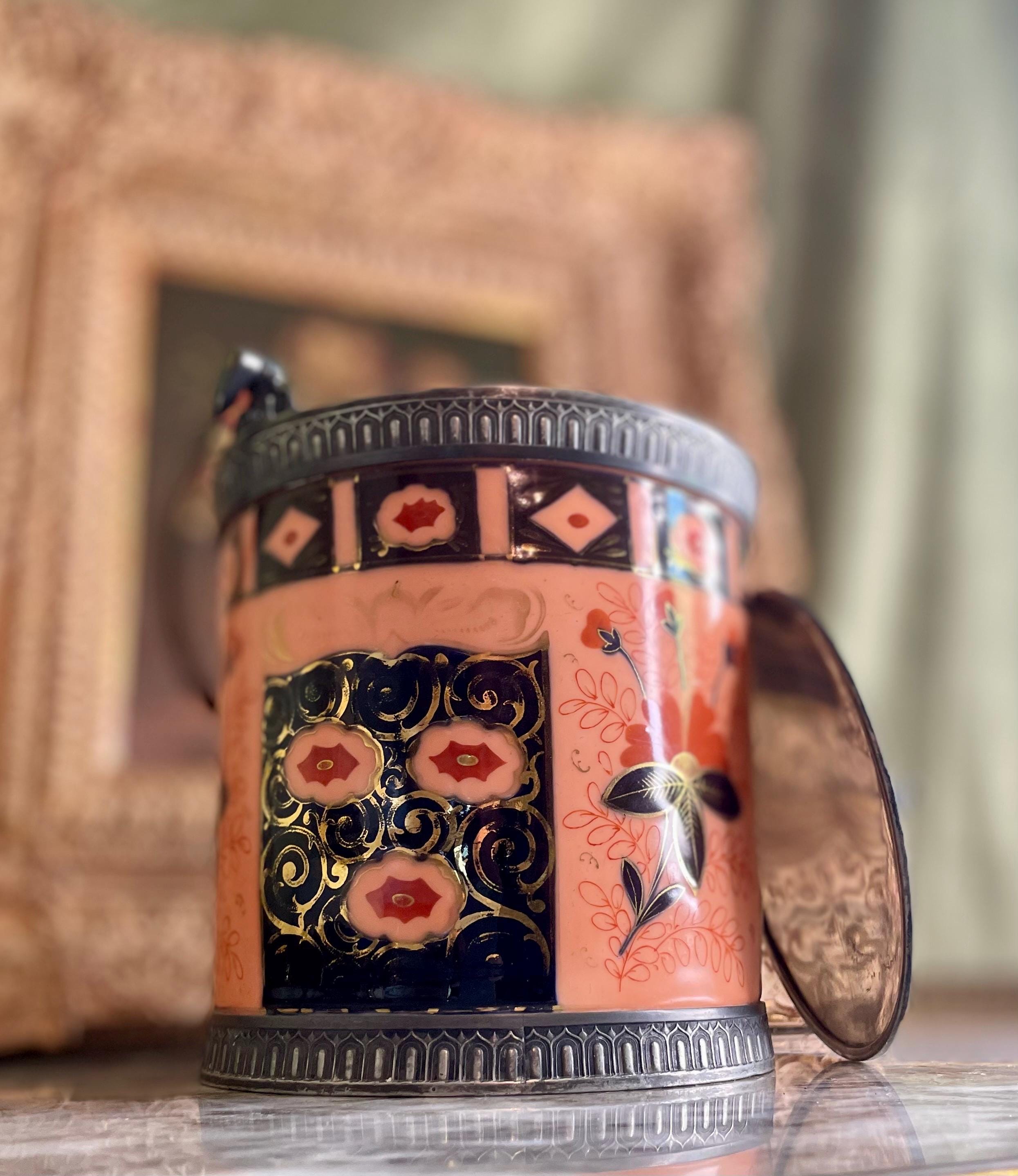 Vintage Schoenau Bros. German Porcelain Imari Biscuit Jar with Lid