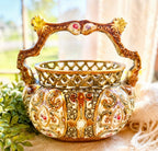 Antique English Alhambrian Majolica Reticulated Basket