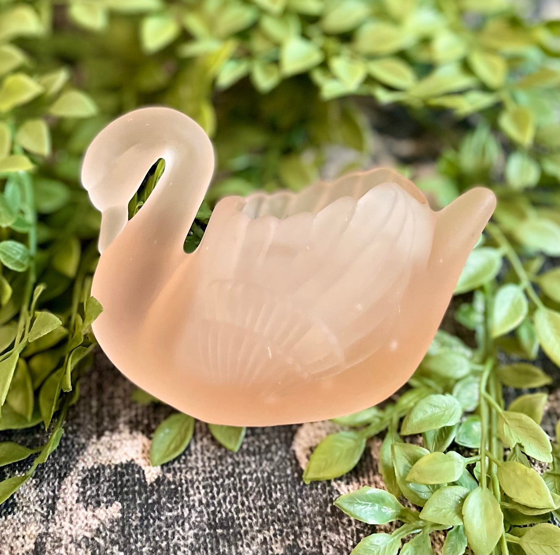 Vintage Frosted Glass Swan Figurine in Blush Pink