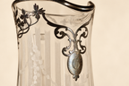 Antique Art Nouveau Etched Glass Pitcher | Silver Overlay & Monogrammed Medallion
