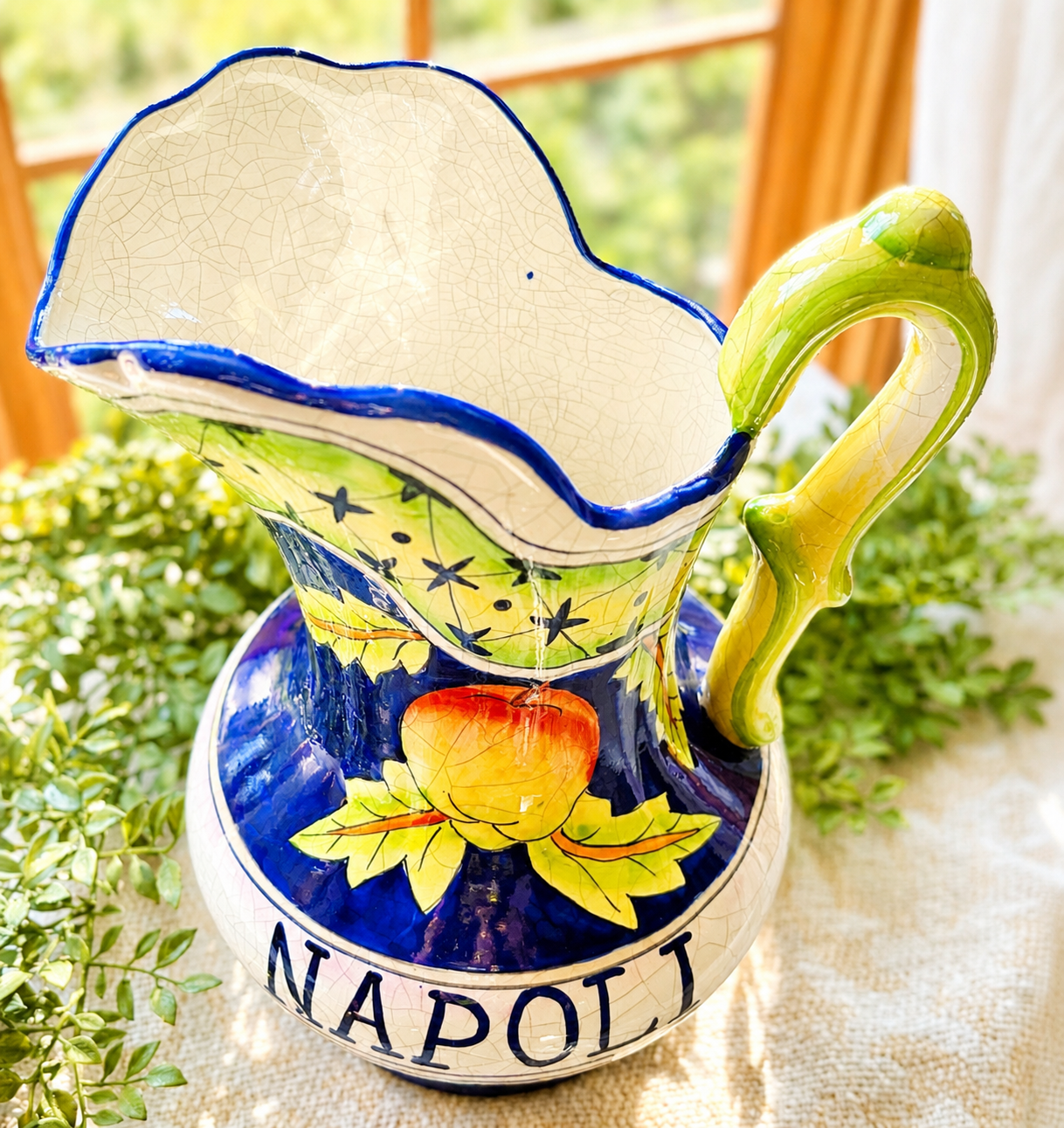 Vintage Fitz and Floyd “Napoli” Hand-Painted Ceramic Pitcher | Italian Fruit Motif
