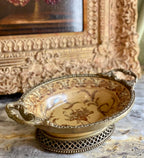 Vintage Porcelain Bowl with Ornamental Bronze Accents