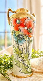 Antique Hand Painted Nippon Poppy Vase