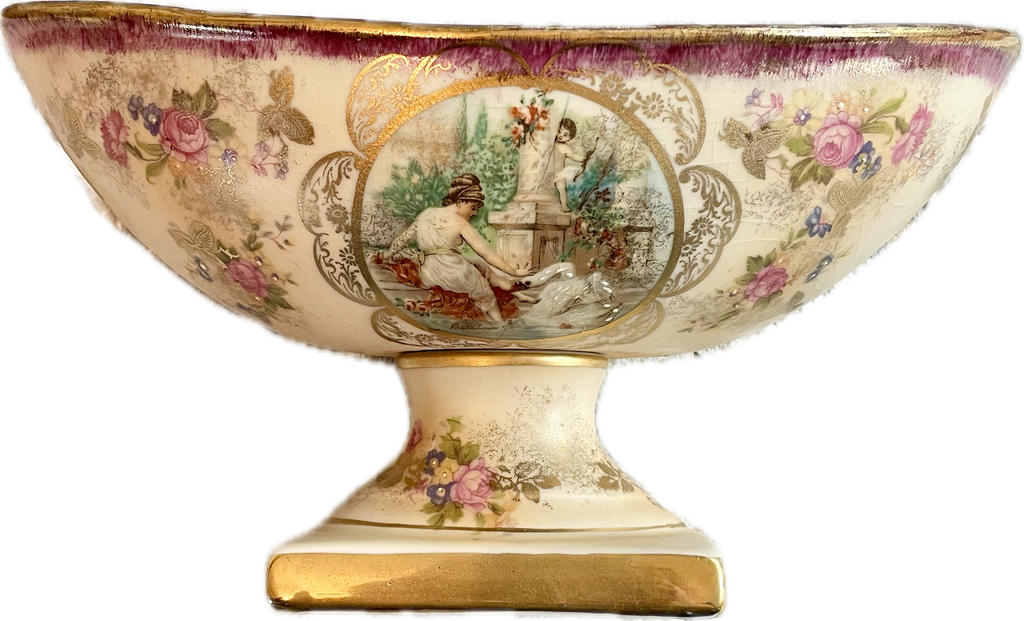 Vintage Hand-Painted Empire Ware Floral Compote Bowl with Gilded Accents