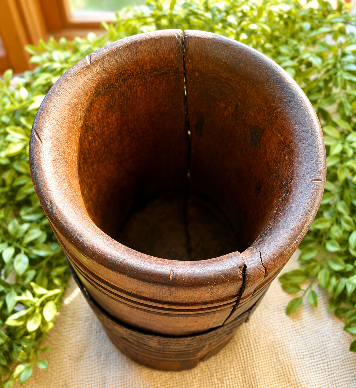Antique Wooden Mortar & Pestle with Hand-Forged Iron Band | Primitive Apothecary Décor