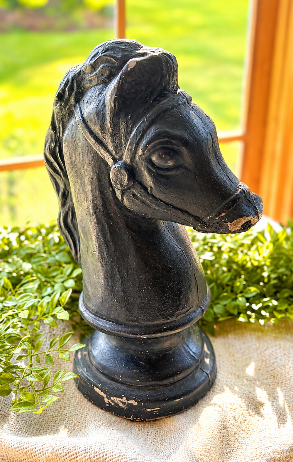 Vintage Black Cast Iron Horse Bust