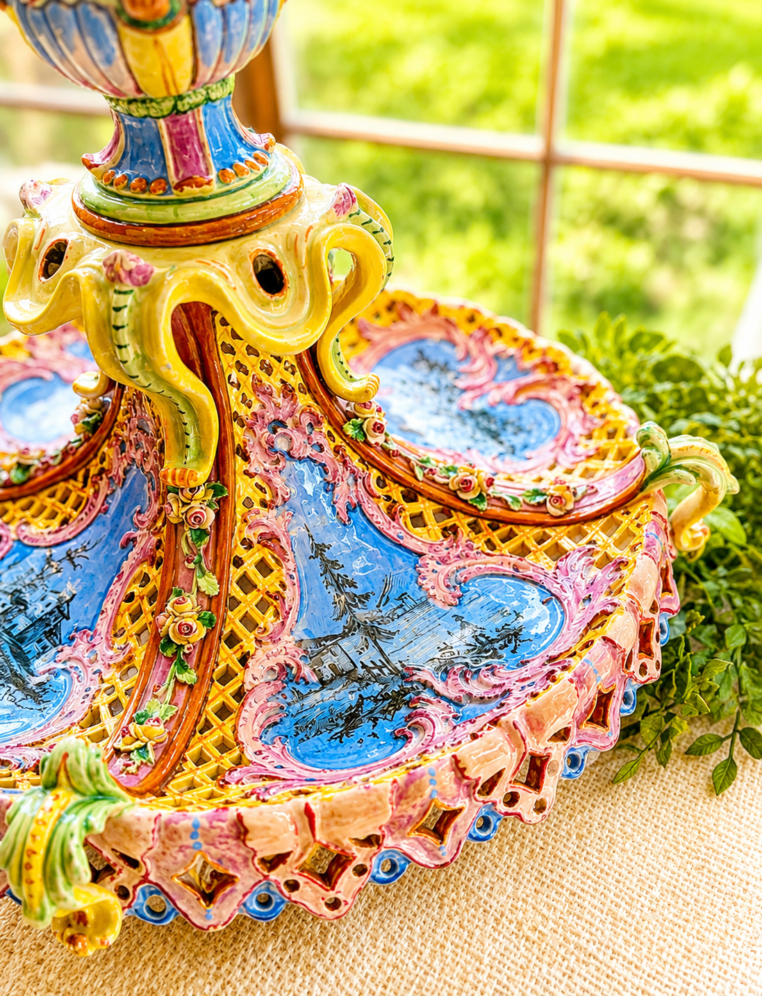 Antique Italian Maiolica Centerpiece Garniture Set by Agostinelli Dal Pra – Nove, Italy c.1880–1900