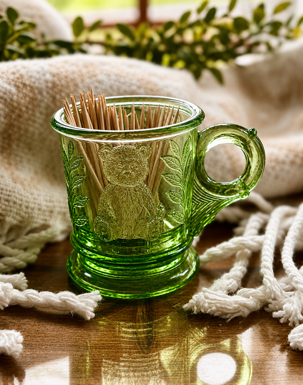 Vintage Uranium Glass Toothpick Holder