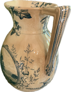 Antique Blue Transferware Pitcher with Ivy and Landscape Scene