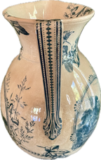 Antique Blue Transferware Pitcher with Ivy and Landscape Scene