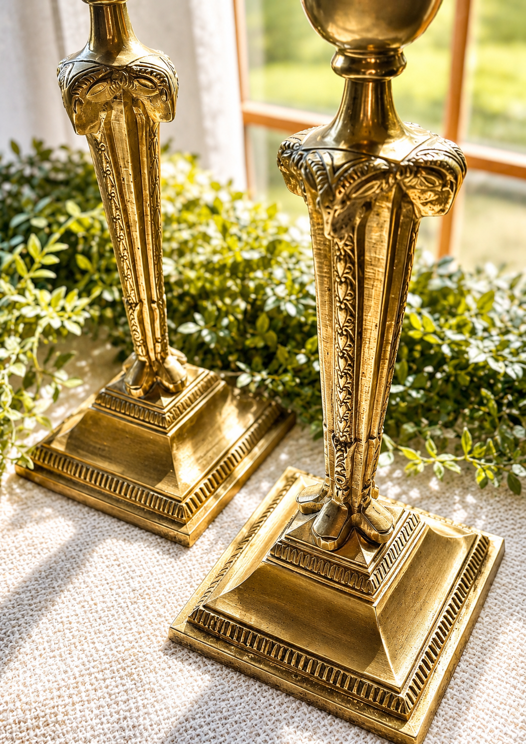 Vintage Hollywood Regency Brass Candlesticks | Glamorous Mid-Century Statement Pair