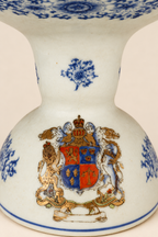Antique European Porcelain Candlesticks with Heraldic Coat of Arms