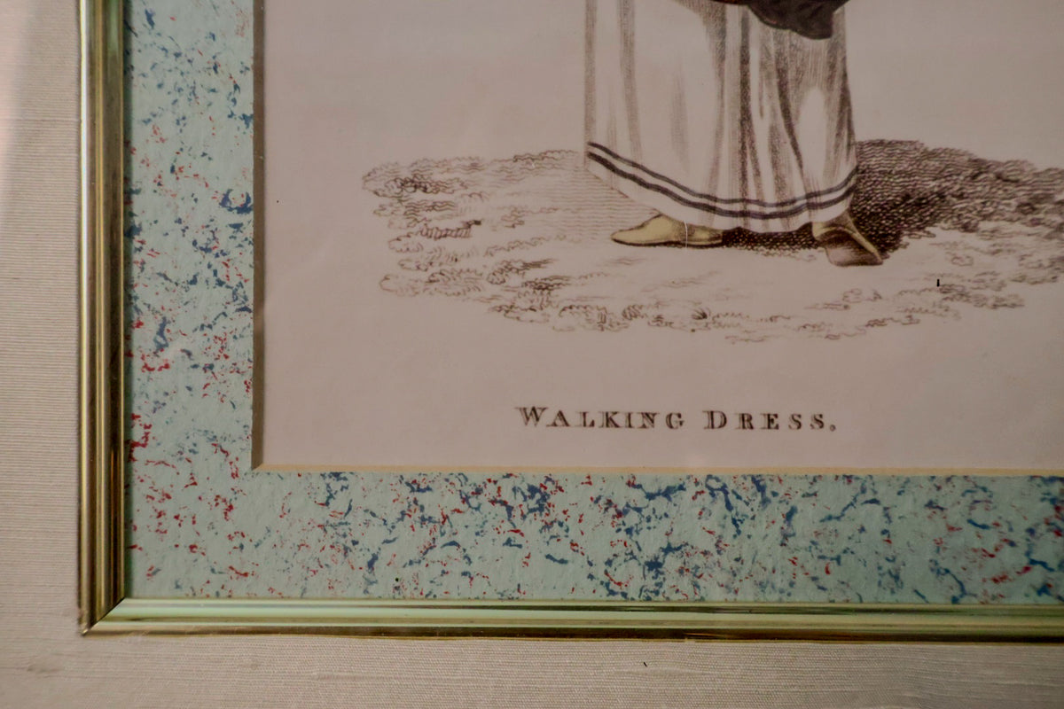 Antique Regency Walking Dress Engraving | Framed Historical Fashion Illustration