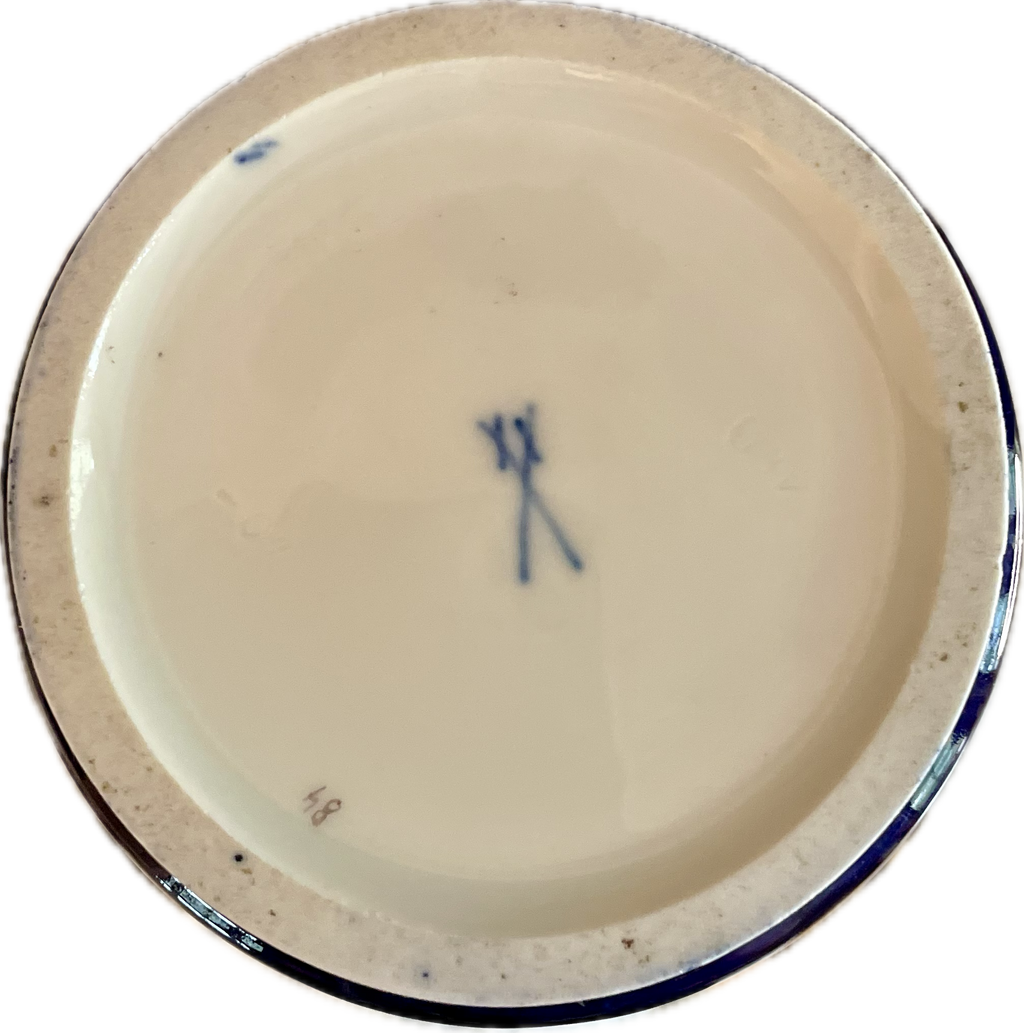 Antique Meissen Cobalt Blue Vase with Hand-Painted Florals and Gilt Detail