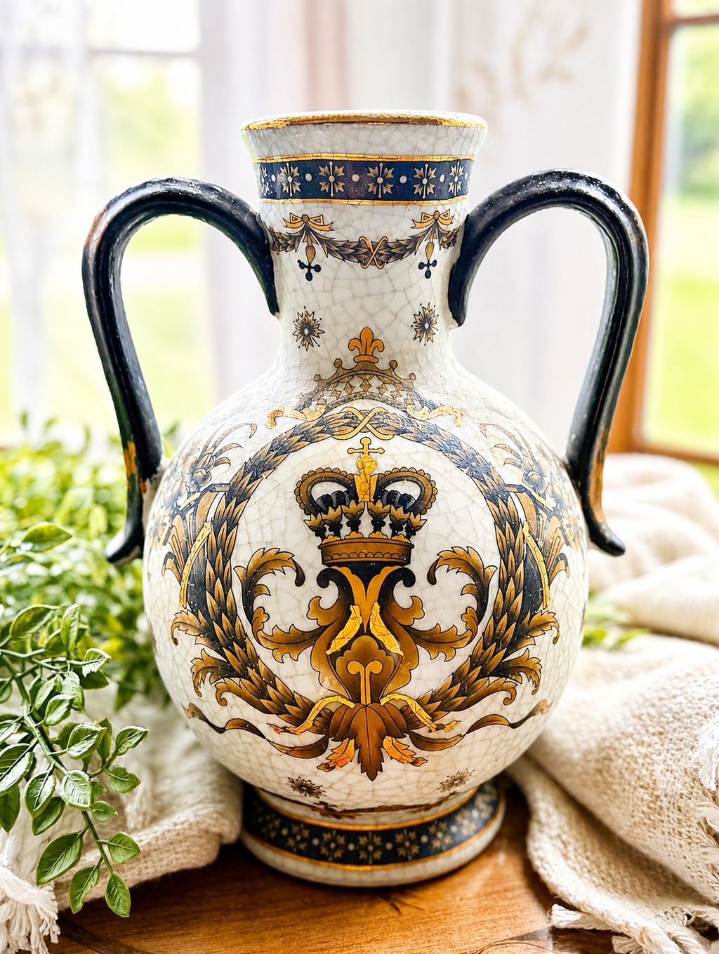 Vintage Chinoiserie Style Amphora Vase