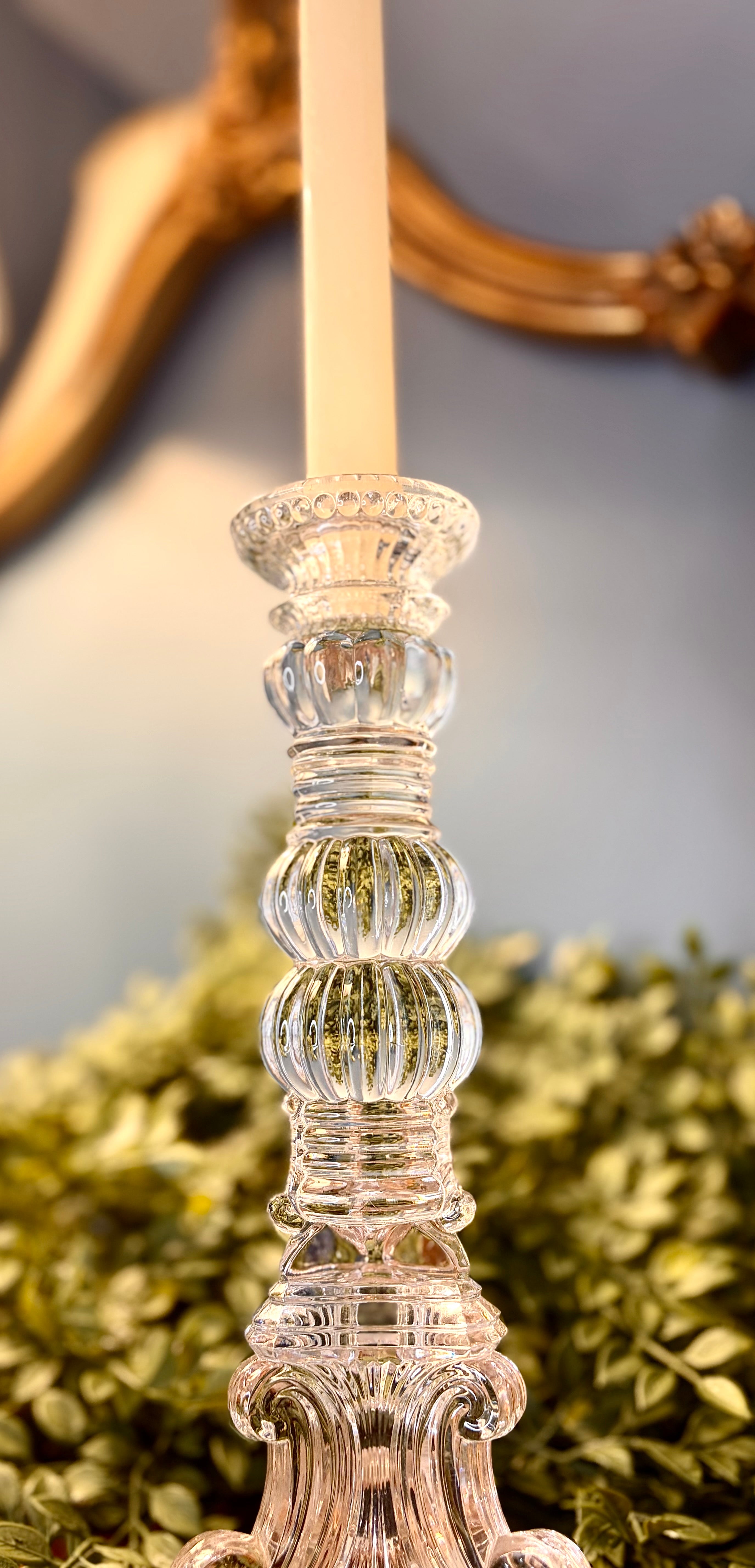 Pair of Vintage Bombay Pressed Glass Candlesticks