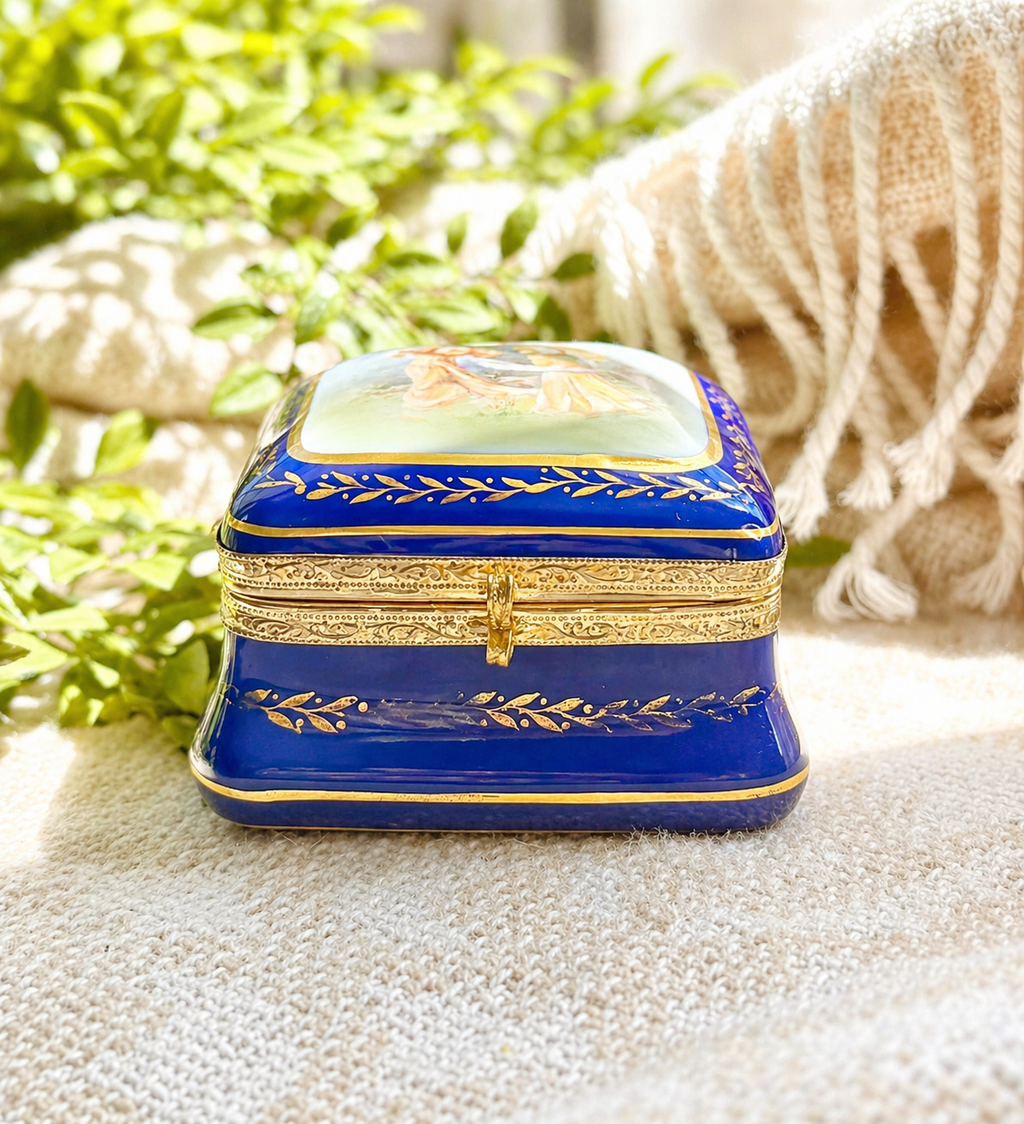 German Hinged Jewelry Box with Romantic Courting Scene
