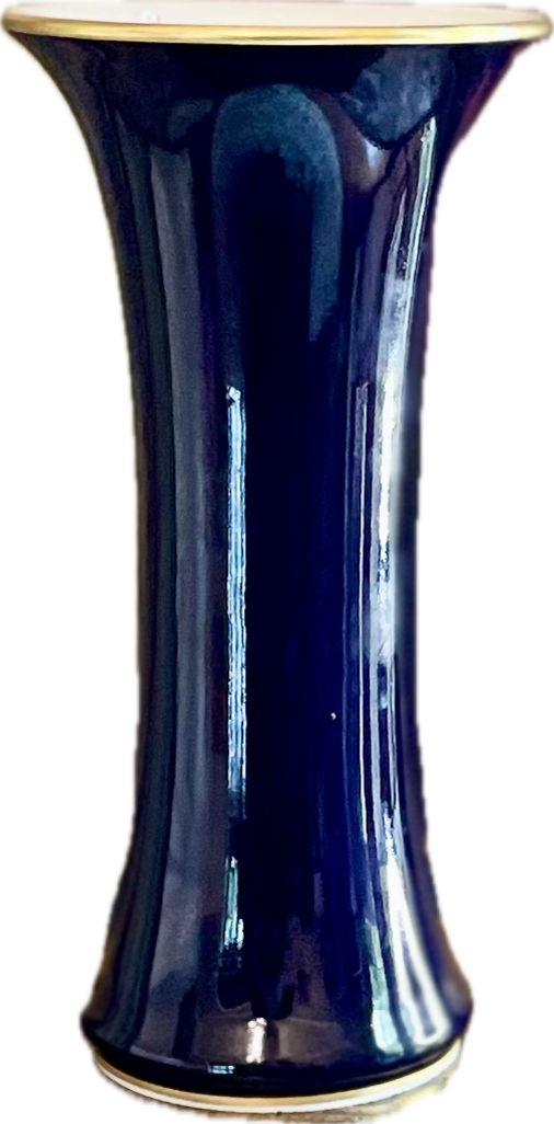 Antique Meissen Cobalt Blue Vase with Hand-Painted Florals and Gilt Detail