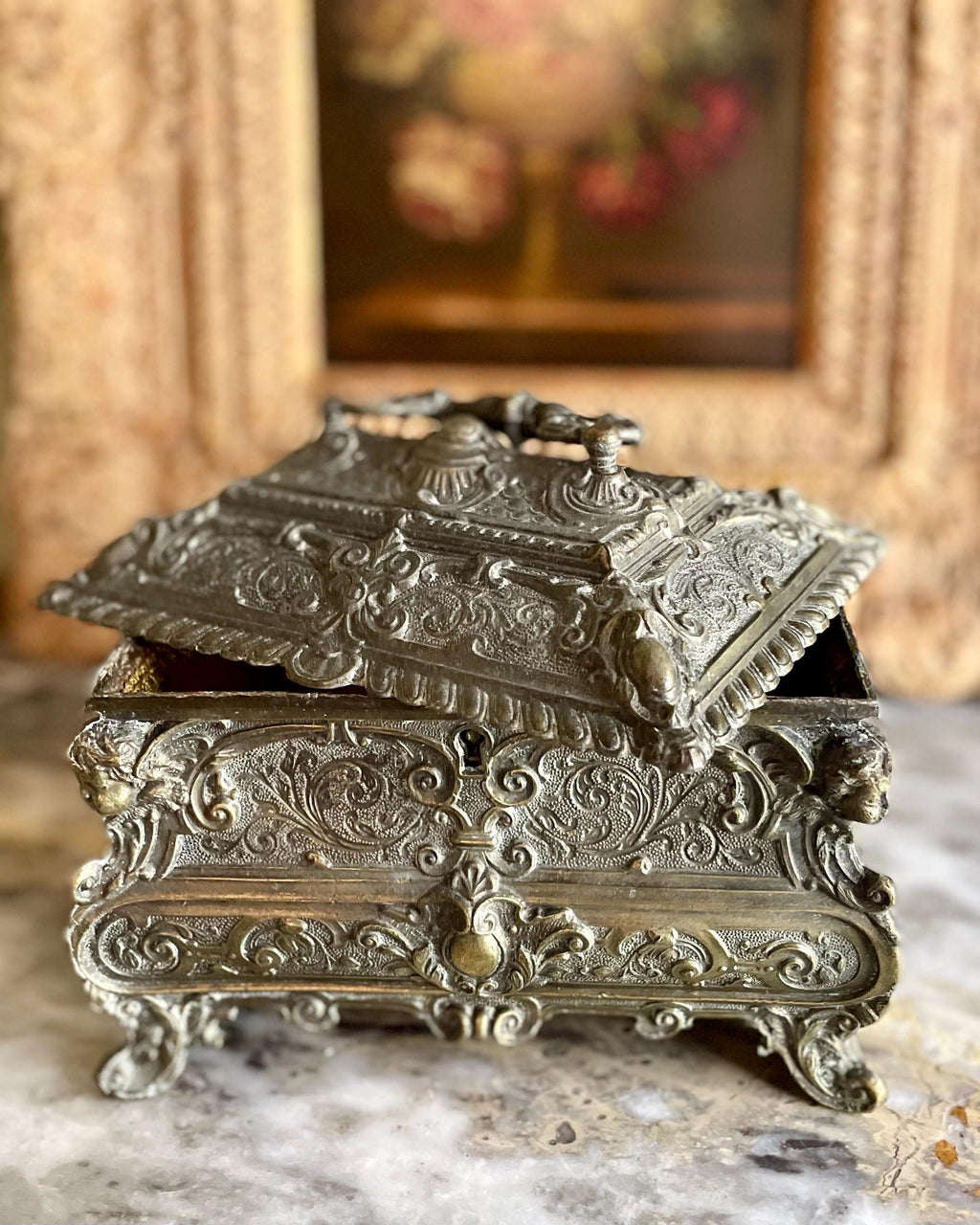 Antique Silver Plated Jewelry Box
