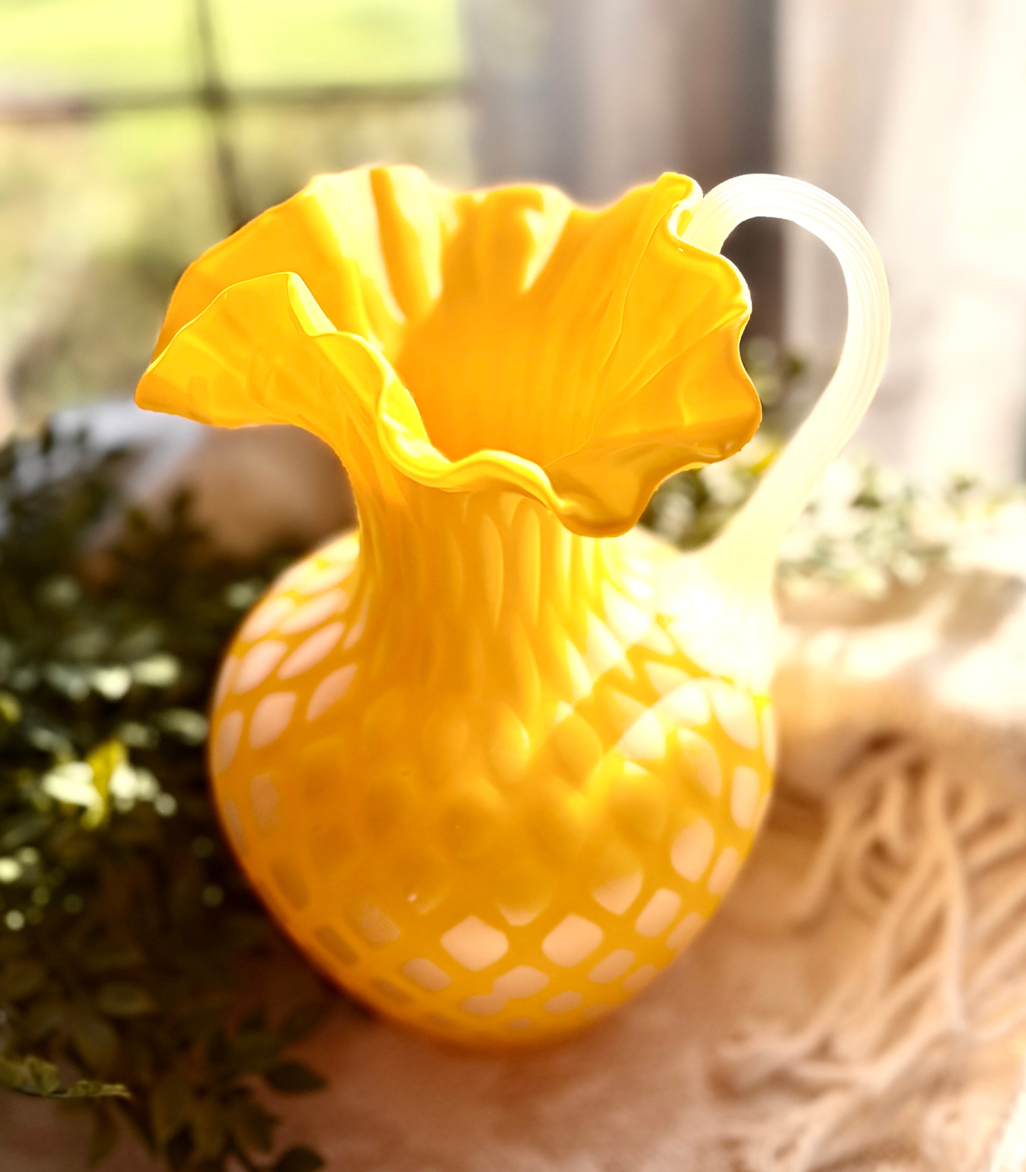 Antique Victorian Yellow Satin Glass Pitcher – Attributed to Stevens & Williams