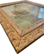 Antique Victorian Portrait Print of a Lady with Flowers in Ornate Gilt Frame