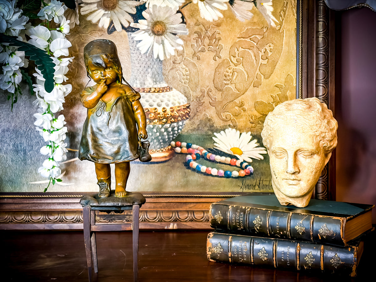 Juan Clara “Toddler on a Stool” Bronze Sculpture, Early 20th Century